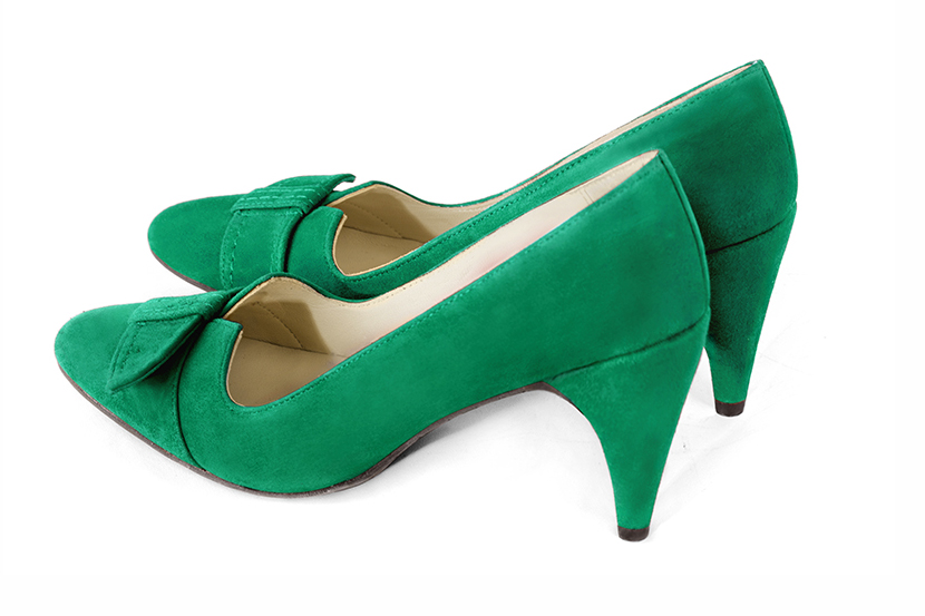 Emerald green women's dress pumps, with a knot on the front. Round toe. High slim heel. Rear view - Florence KOOIJMAN